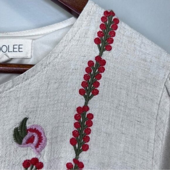 Roolee Linen Floral Embroidered Dress Size Medium Floral Boho Prairie Feminine - Picture 6 of 14